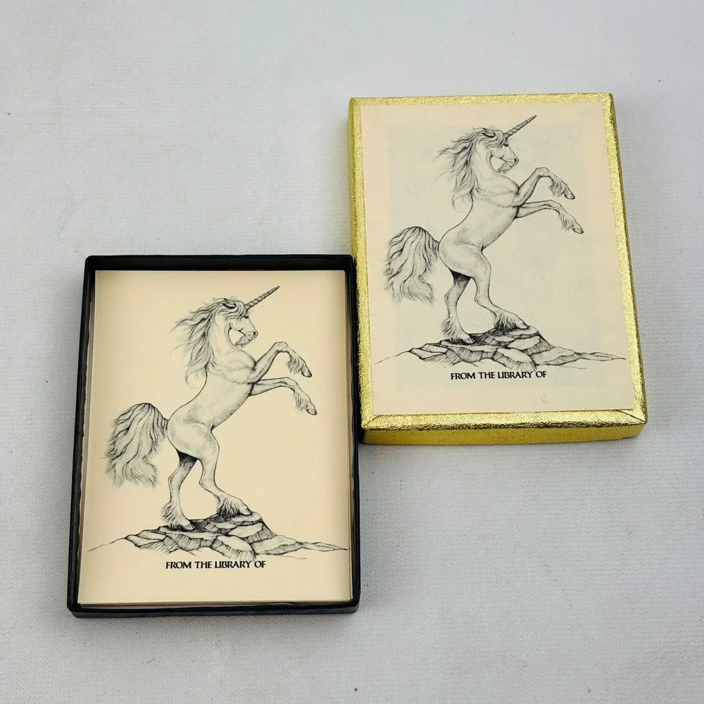 Vintage Antioch Unicorn Bookplate Lot of 11 Partial Box Gummed Labels USA